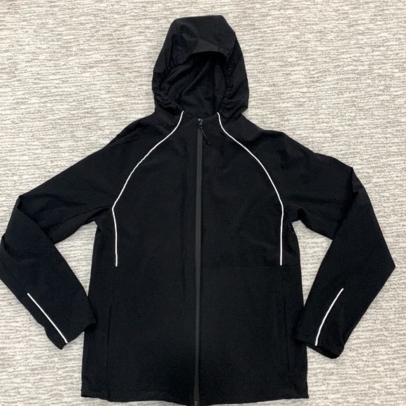 Mens Running Jacket Size Large Black Reflective Trim Lightweight Zip Hoodie - Picture 13 of 13